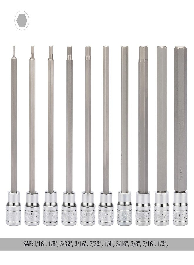 EMENTOL مجموعة رؤوس سداسية طويلة من إيمنتول، 10 قطع، مقاس 3/8 بوصة، CR-V، فولاذ S2، SAE، طول 5.9 بوصة، مجموعة رؤوس سداسية ألين طويلة جدًا، مقاس 1/16 بوصة - 1/2 بوصة - Image 2