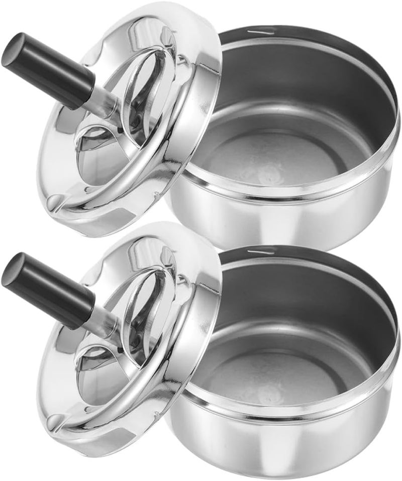 2pcs Metal Push-down Rotating Ashtray with Lid, Windproof Outdoor and Indoor Decorative Cigarette Ash Trays for Home, Office, and Travel Use - Image 1