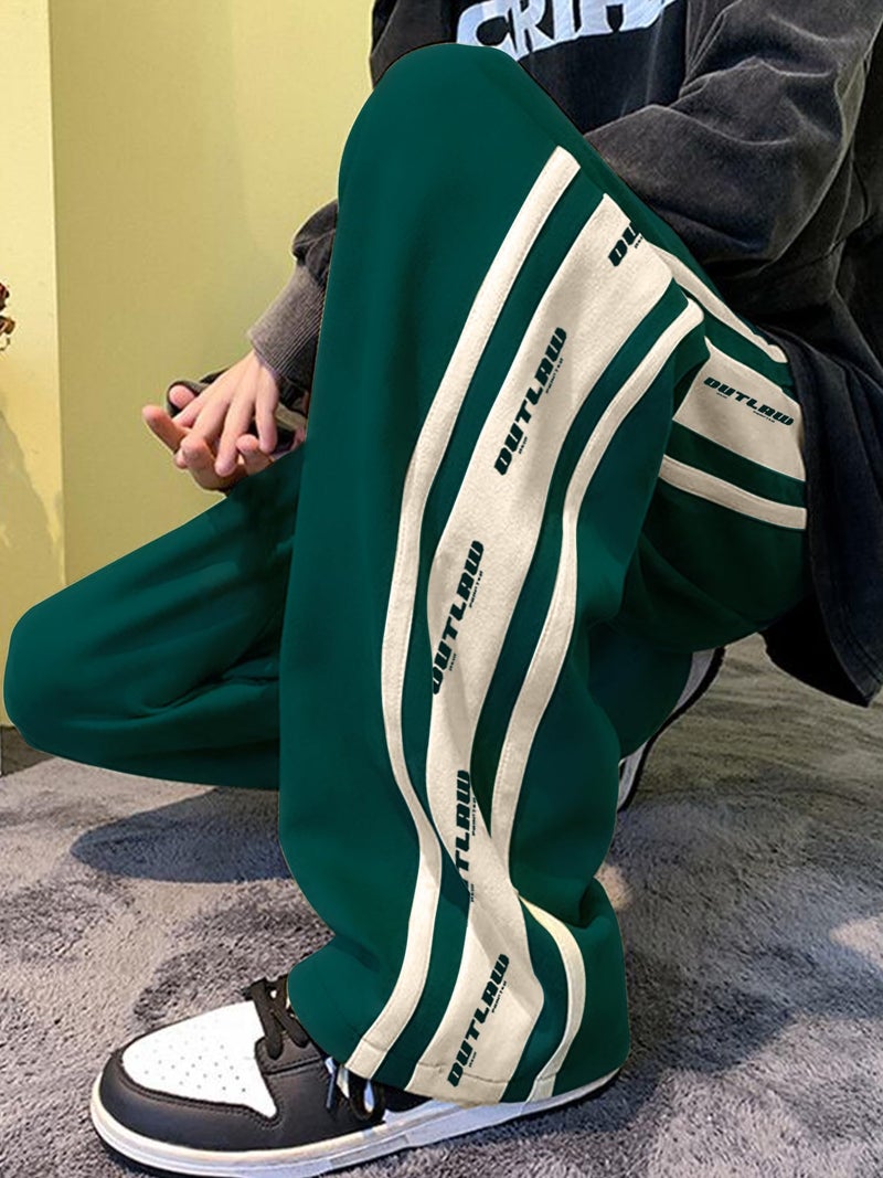 Jump Cuts Mens Side Tap Green and Beige Polyester Trackpant - Image 2