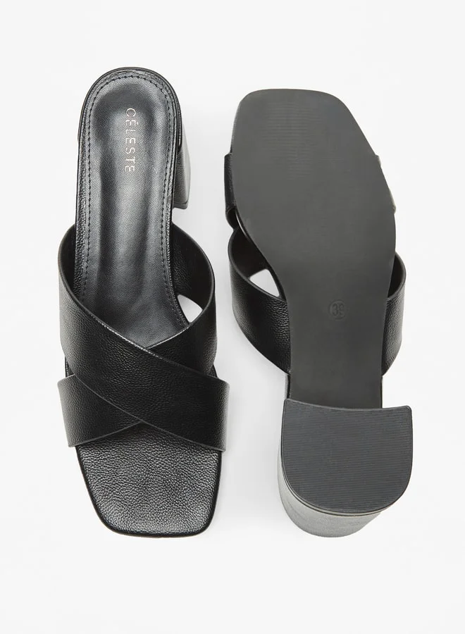 Celeste Women's Textured Cross Strap Sandals with Block Heels