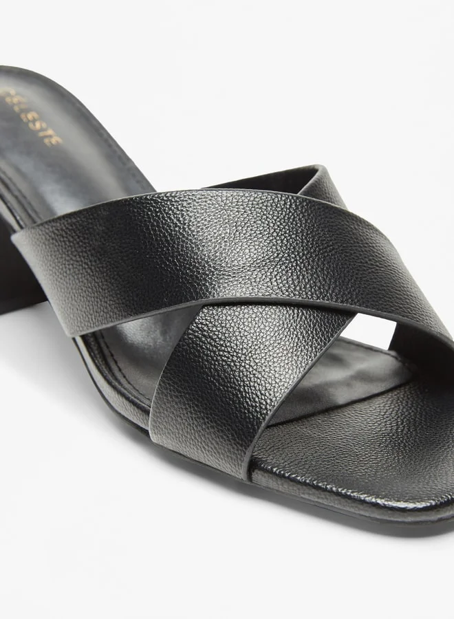 Celeste Women's Textured Cross Strap Sandals with Block Heels