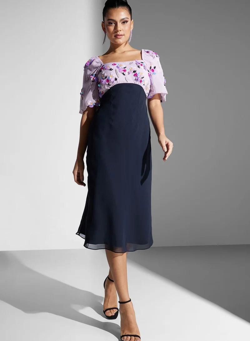 Hope & Ivy Embellished Sweetheart Neck Dress