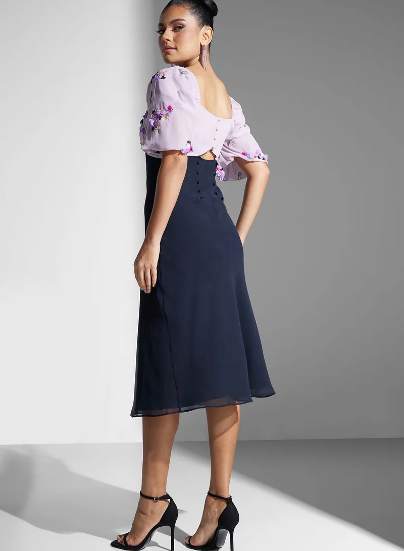 Hope & Ivy Embellished Sweetheart Neck Dress