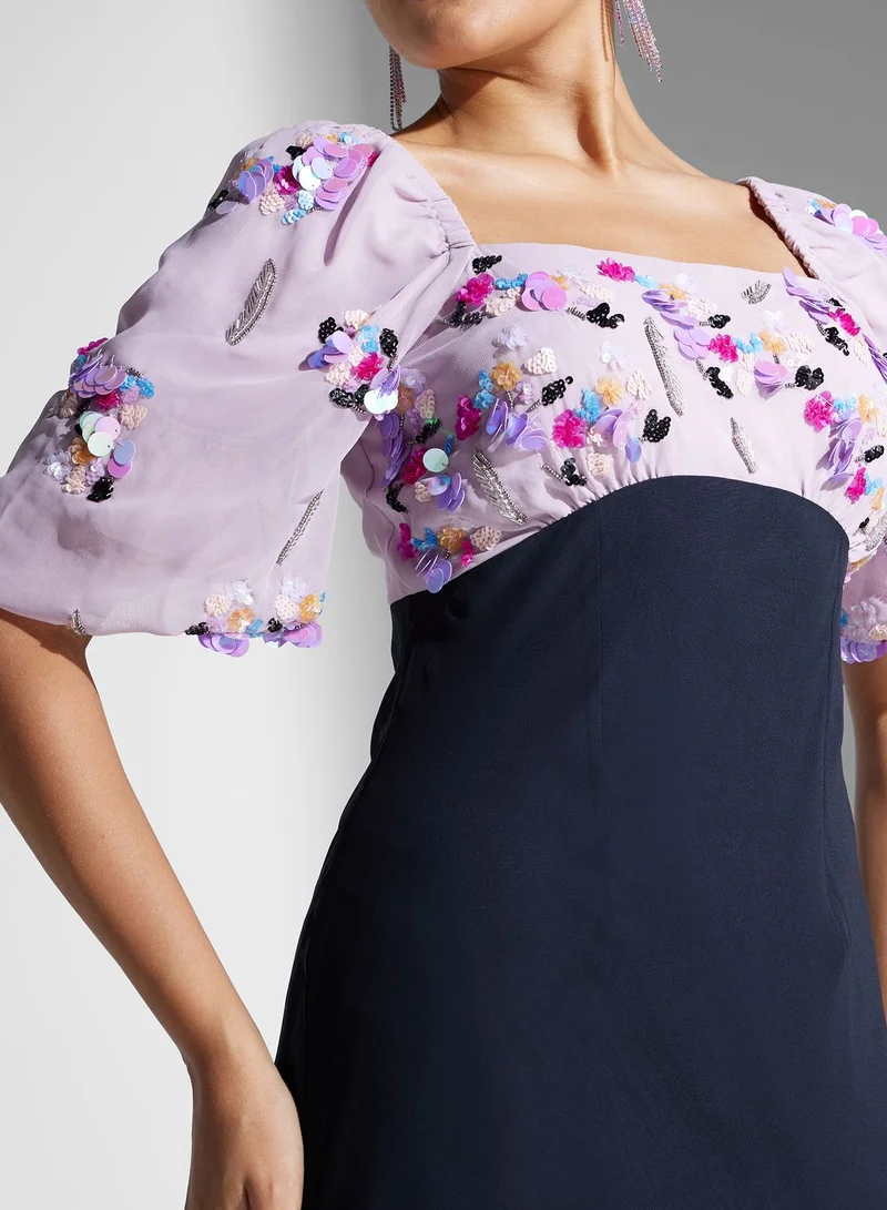 Hope & Ivy Embellished Sweetheart Neck Dress
