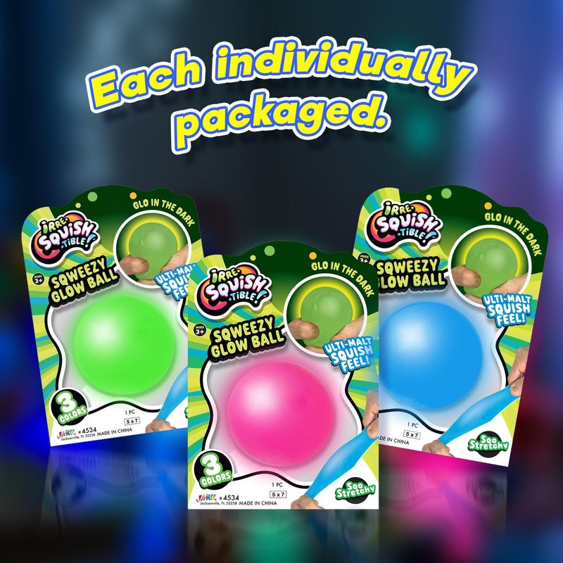 JA-RU Sqweezy Glow Ball (1 Ball Assorted) Glo in The Dark Squishy Toy for Boys & Girls. Stretchy Ultra Squish Feel Fidget for Kids, Teen, & Adult. Irresistible Sensory Relief Party Favor. 4534-Glow-1 - Image 3