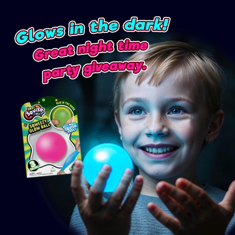 JA-RU Sqweezy Glow Ball (1 Ball Assorted) Glo in The Dark Squishy Toy for Boys & Girls. Stretchy Ultra Squish Feel Fidget for Kids, Teen, & Adult. Irresistible Sensory Relief Party Favor. 4534-Glow-1 - Image 2