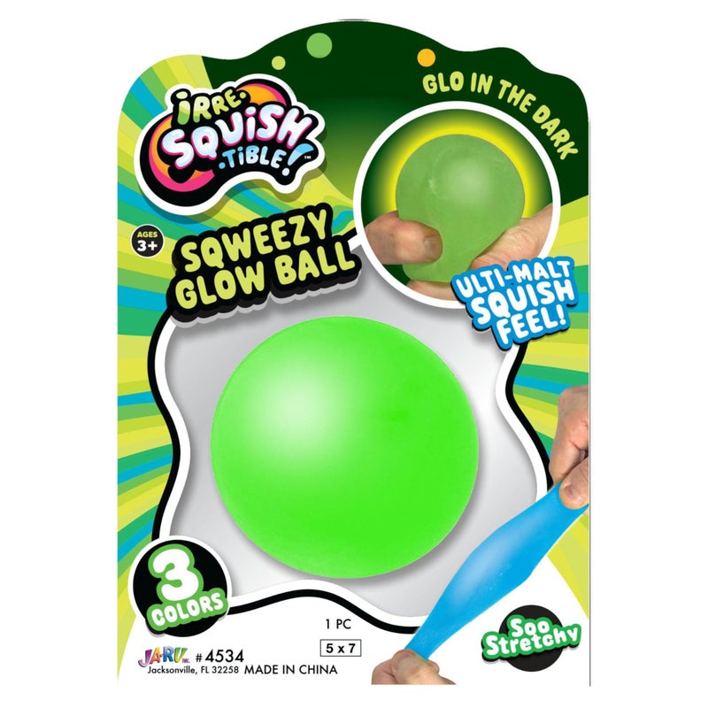 JA-RU Sqweezy Glow Ball (1 Ball Assorted) Glo in The Dark Squishy Toy for Boys & Girls. Stretchy Ultra Squish Feel Fidget for Kids, Teen, & Adult. Irresistible Sensory Relief Party Favor. 4534-Glow-1 - Image 1