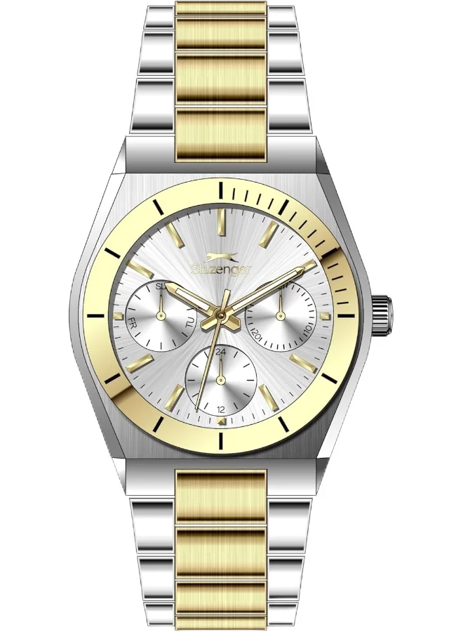 سلازنجر Slazenger Women's Watch, Multi Function Display and Metal Strap - SL.9.2467.4.03, Silver/Gold