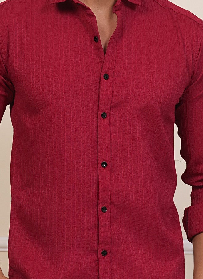 BADLAND Men Classic Regular Fit Textured Spread Collar Casual Shirt - Image 3