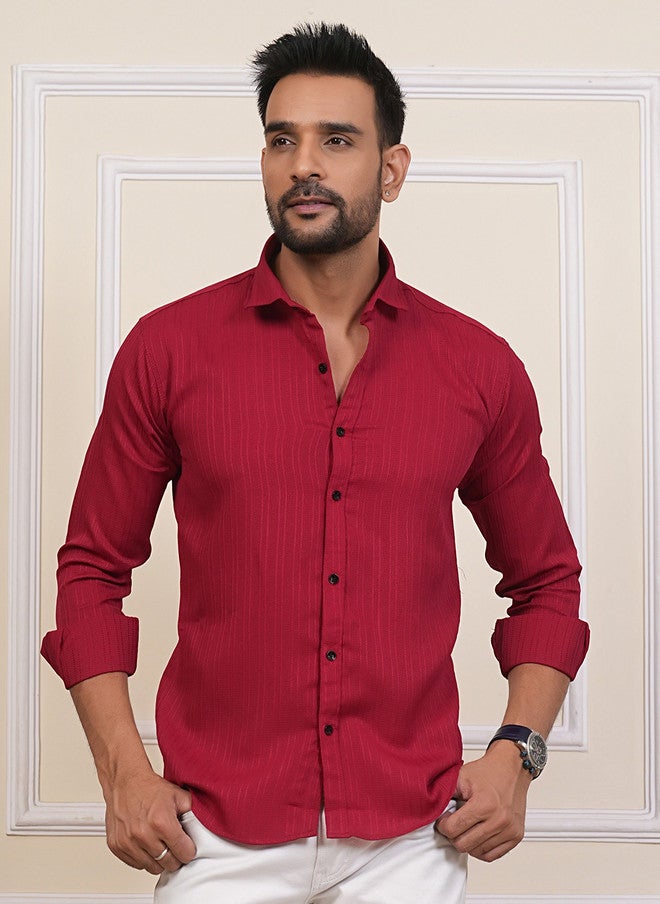 BADLAND Men Classic Regular Fit Textured Spread Collar Casual Shirt - Image 2