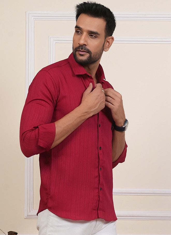 BADLAND Men Classic Regular Fit Textured Spread Collar Casual Shirt - Image 4