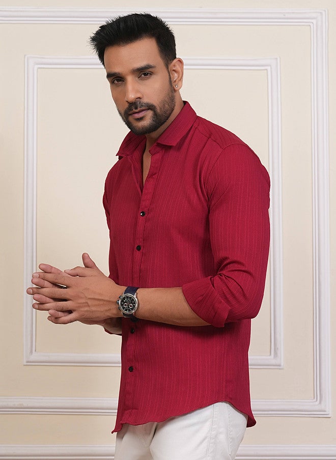 BADLAND Men Classic Regular Fit Textured Spread Collar Casual Shirt - Image 5