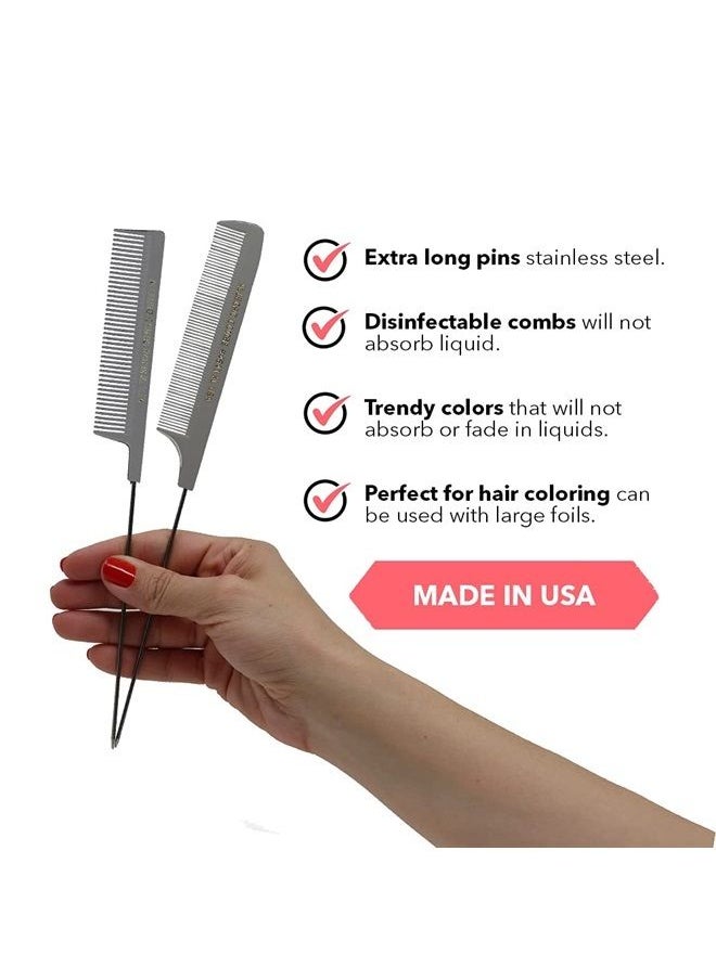 Allegro Combs XL Pintail Rat Tail Combs Parting Combs Metal Tail Foiling Combs Pin Combs 2 Pc. (PURPLE & MINT)  - Image 2