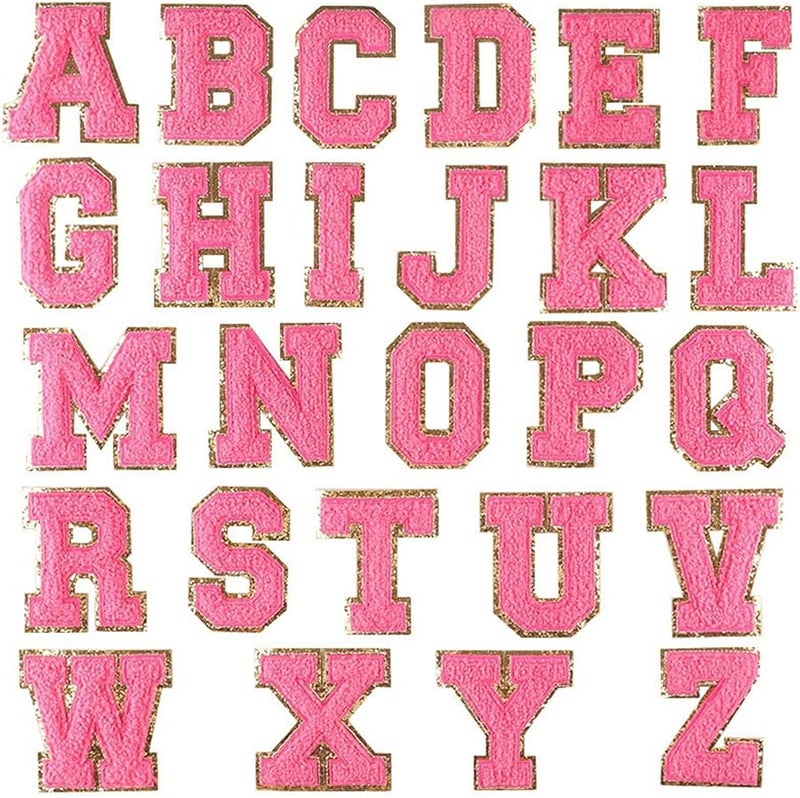 26 قطعة من لصقات التطريز باللون الوردي الساخن للحروف لخياطتها على الملابس والسترات للإصلاح - Image 1