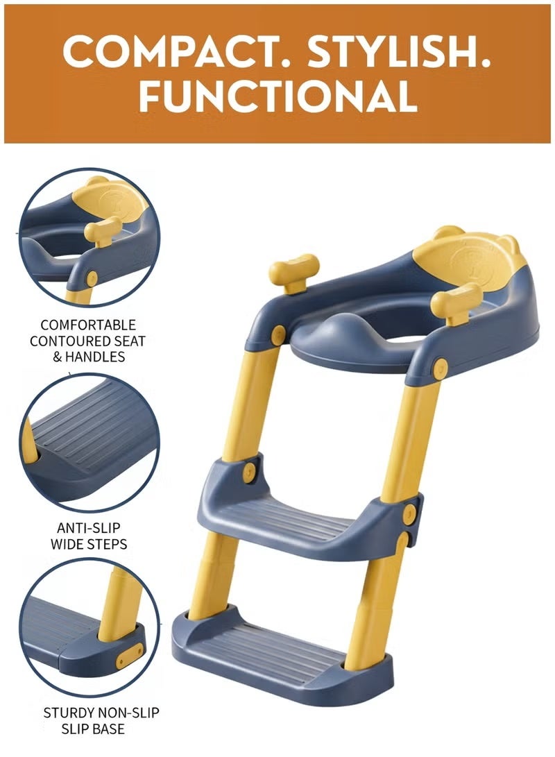 Baby Toilet Training Ladder Seat with Steps – Foldable Toddler Potty Trainer with Soft Cushion, Adjustable Height, Non-Slip Steps & Handles, Fits Most Toilets, Kids Potty Training Seat - Image 3