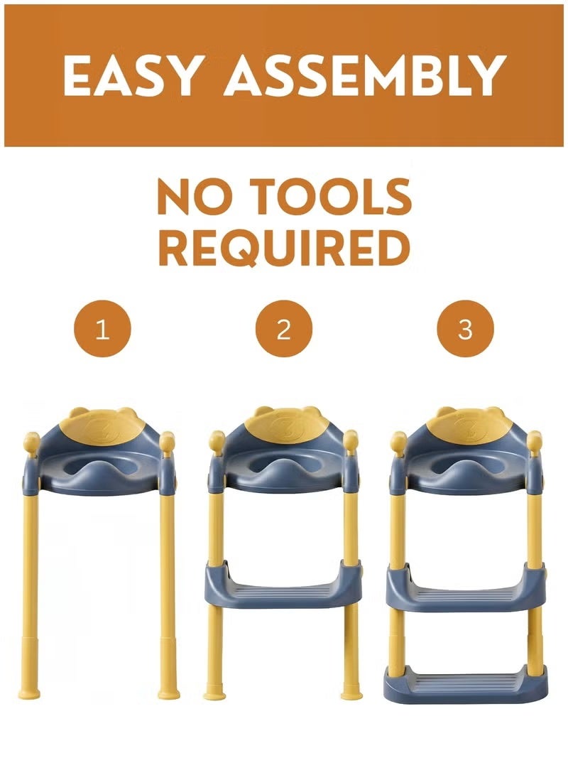 Baby Toilet Training Ladder Seat with Steps – Foldable Toddler Potty Trainer with Soft Cushion, Adjustable Height, Non-Slip Steps & Handles, Fits Most Toilets, Kids Potty Training Seat - Image 5