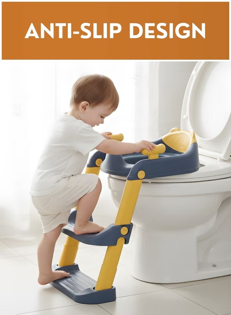 Baby Toilet Training Ladder Seat with Steps – Foldable Toddler Potty Trainer with Soft Cushion, Adjustable Height, Non-Slip Steps & Handles, Fits Most Toilets, Kids Potty Training Seat - Image 4