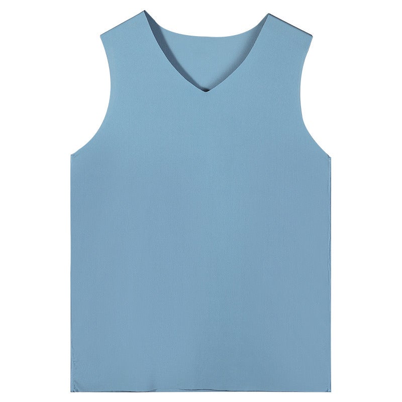 Mens Ice Silk Traceless Vest Wear Summer Thin Solid Color Base plus size Wide Shoulder Fitness Quick-drying Sweater for Boys Light blue  - Image 1