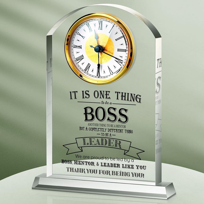 Landical Christmas Boss Clock Gifts Acrylic Boss Gifts for Men Women Appreciation Clock for Office Leader Going Away Gift Acrylic Desk Sign for Women Lady Male Leader Idea Home Desk Table Decor - Image 1