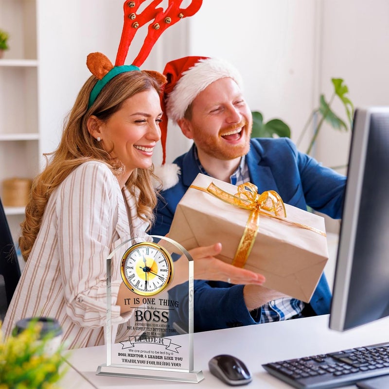 Landical Christmas Boss Clock Gifts Acrylic Boss Gifts for Men Women Appreciation Clock for Office Leader Going Away Gift Acrylic Desk Sign for Women Lady Male Leader Idea Home Desk Table Decor - Image 4