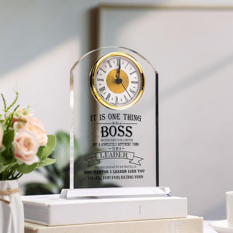 Landical Christmas Boss Clock Gifts Acrylic Boss Gifts for Men Women Appreciation Clock for Office Leader Going Away Gift Acrylic Desk Sign for Women Lady Male Leader Idea Home Desk Table Decor - Image 5