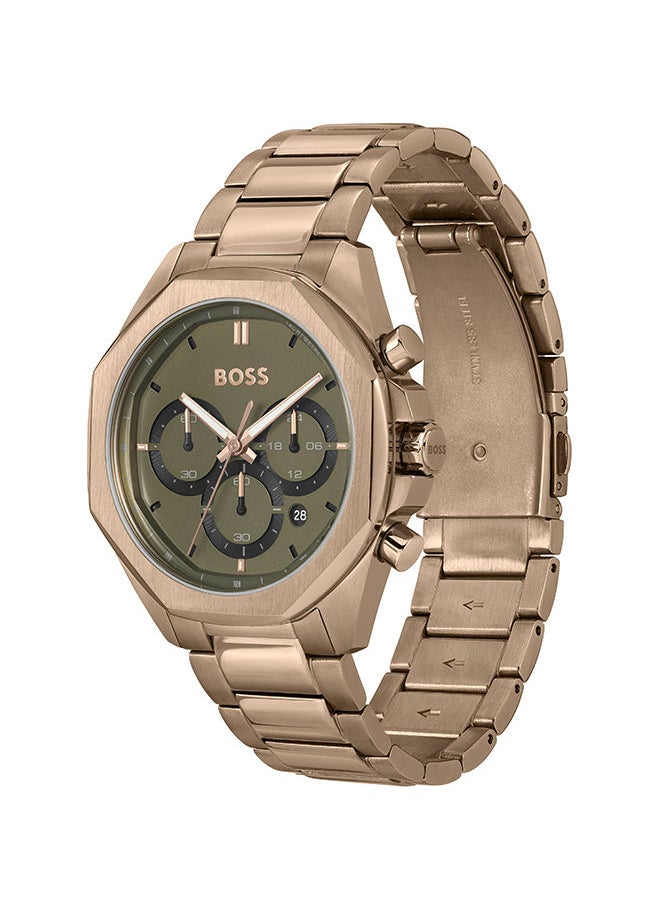 HUGO BOSS - Men Chronograph Round Shape Gold Wrist Watch 44 mm - Image 1