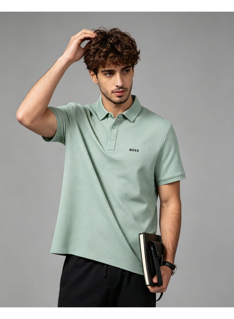BOSS Men Cool Pastel Short Sleeve Polo Shirt Hot Climate Summer Office Casual Travel Top Mint Green - Image 3