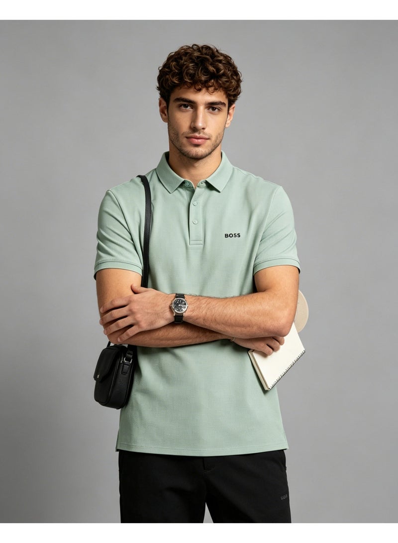 BOSS Men Cool Pastel Short Sleeve Polo Shirt Hot Climate Summer Office Casual Travel Top Mint Green - Image 4