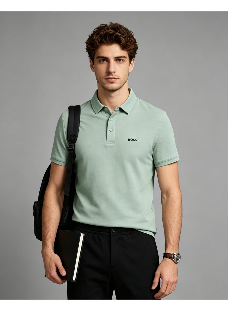 BOSS Men Cool Pastel Short Sleeve Polo Shirt Hot Climate Summer Office Casual Travel Top Mint Green - Image 5