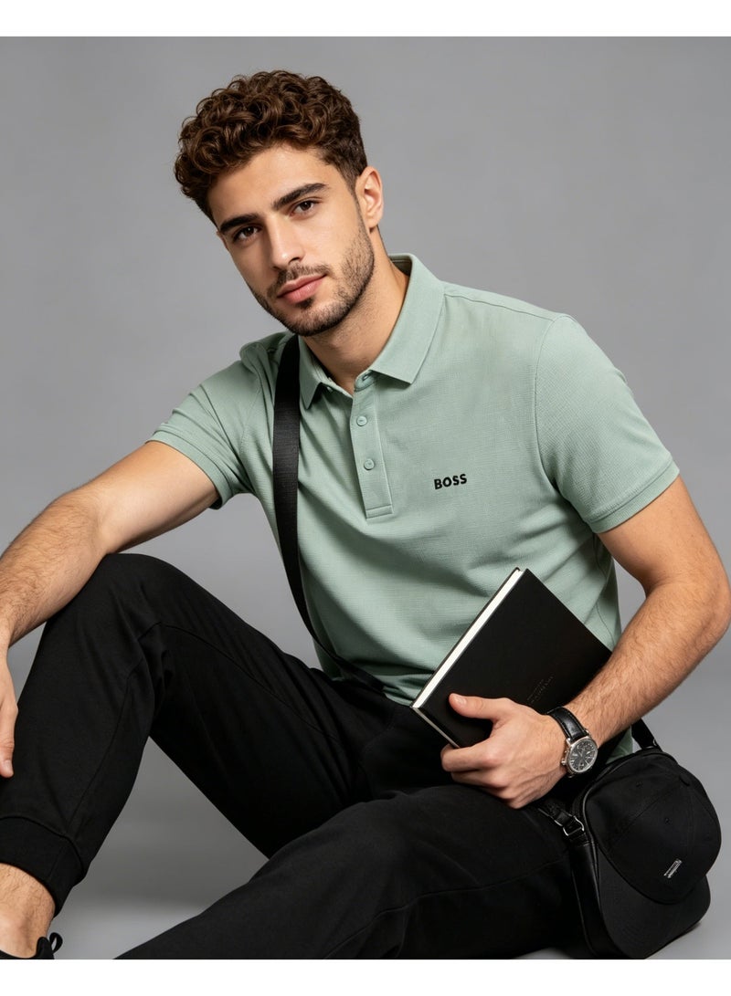 BOSS Men Cool Pastel Short Sleeve Polo Shirt Hot Climate Summer Office Casual Travel Top Mint Green - Image 2