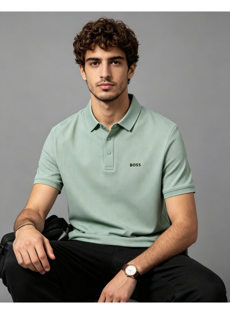 BOSS Men Cool Pastel Short Sleeve Polo Shirt Hot Climate Summer Office Casual Travel Top Mint Green - Image 1