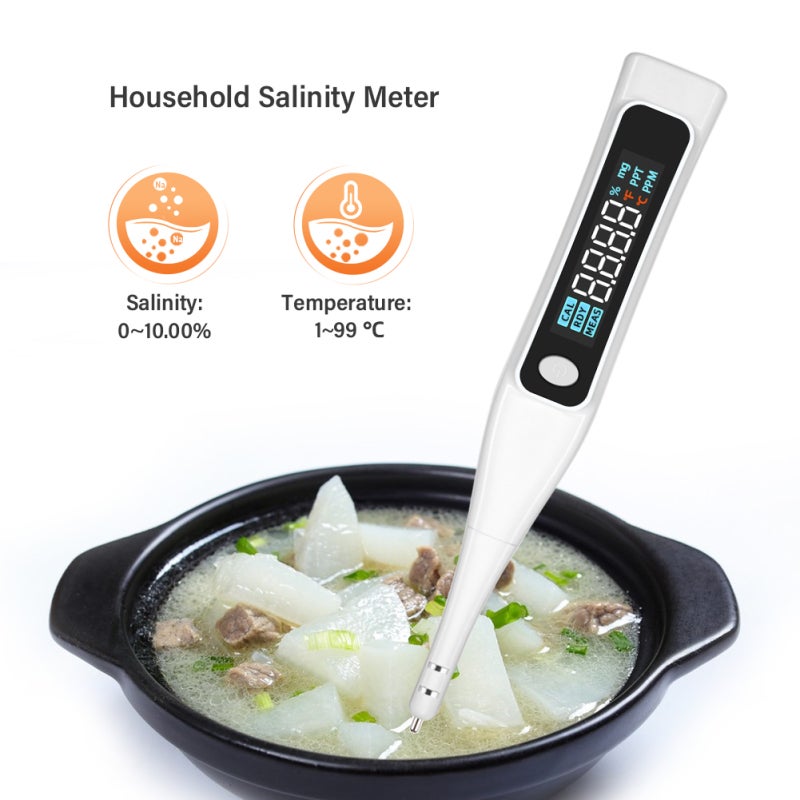Portable Salt Tester IP66 Waterproof Probe Accurate 3-Second Readings Salt Concentration Meter - Temperature Sensitivity Up To 99°C Digital LCD Display Kitchen Salt Meter for Home Kitchen Food Prepara - Image 2