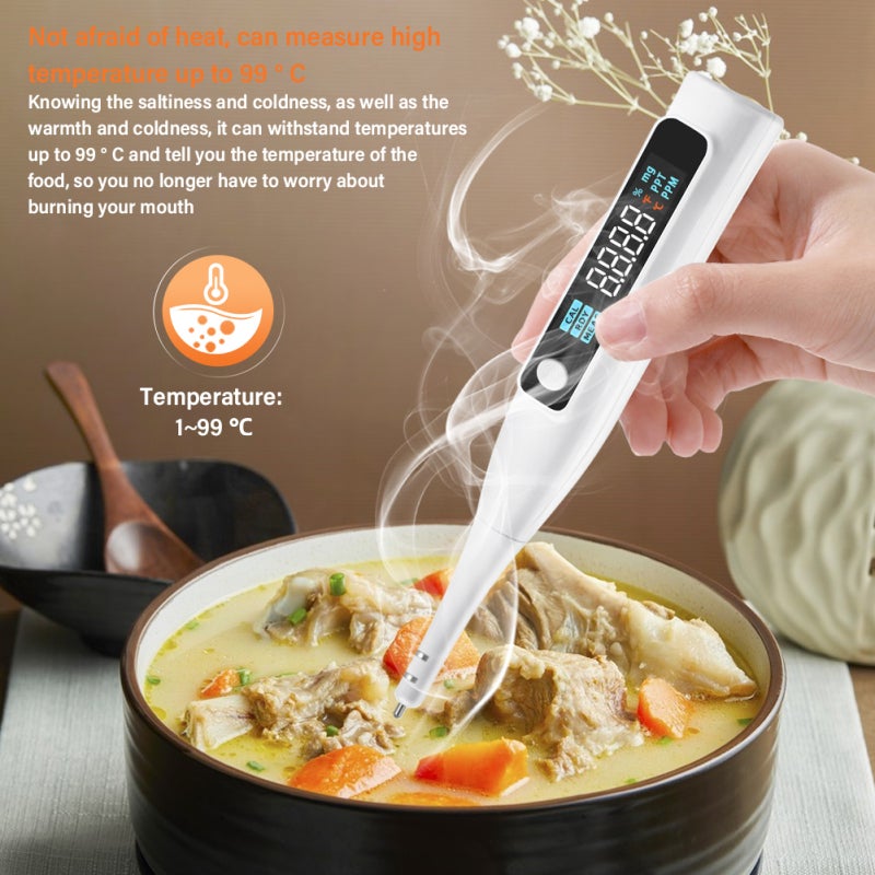 Portable Salt Tester IP66 Waterproof Probe Accurate 3-Second Readings Salt Concentration Meter - Temperature Sensitivity Up To 99°C Digital LCD Display Kitchen Salt Meter for Home Kitchen Food Prepara - Image 5