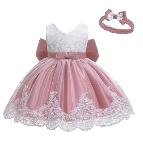 LZH Baby Toddler Lace Dress Girls Elegant Embroidery Wedding Party Flower Bridesmaid Bowknot Dresses Up Bean Powder 0-3M - Image 3