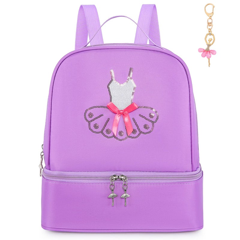 Dorlubel Cute Ballet Dance Backpack Tutu Dress Dance Bag with Key Chain Girls Purple Dress - Image 2