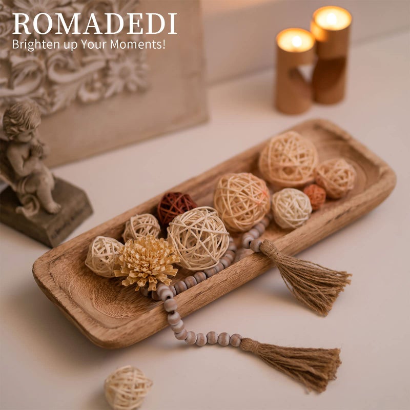 Romadedi Decorative Bowls for Home Decor, Wooden Dough Bowl for Decor, 16" Large Wood Bowl for Kitchen Table Centerpieces, Long Narrow Wooden Tray for Dining Table Decor Centerpiece - Image 2