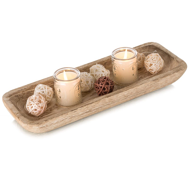 Romadedi Decorative Bowls for Home Decor, Wooden Dough Bowl for Decor, 16" Large Wood Bowl for Kitchen Table Centerpieces, Long Narrow Wooden Tray for Dining Table Decor Centerpiece - Image 1