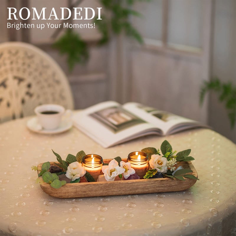 Romadedi Decorative Bowls for Home Decor, Wooden Dough Bowl for Decor, 16" Large Wood Bowl for Kitchen Table Centerpieces, Long Narrow Wooden Tray for Dining Table Decor Centerpiece - Image 3