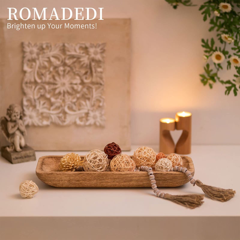 Romadedi Decorative Bowls for Home Decor, Wooden Dough Bowl for Decor, 16" Large Wood Bowl for Kitchen Table Centerpieces, Long Narrow Wooden Tray for Dining Table Decor Centerpiece - Image 4