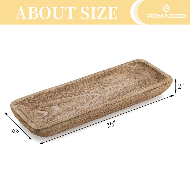 Romadedi Decorative Bowls for Home Decor, Wooden Dough Bowl for Decor, 16" Large Wood Bowl for Kitchen Table Centerpieces, Long Narrow Wooden Tray for Dining Table Decor Centerpiece - Image 5