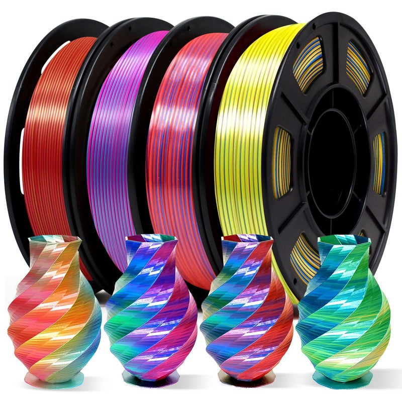 YOUSU 3D Printer Filament Tri Color Silk PLA Filament 1.75mm, 3D Printing Filament Bundle,Multicolor Filament Like Rainbow PLA, 250g X 4 Pack. - Image 1