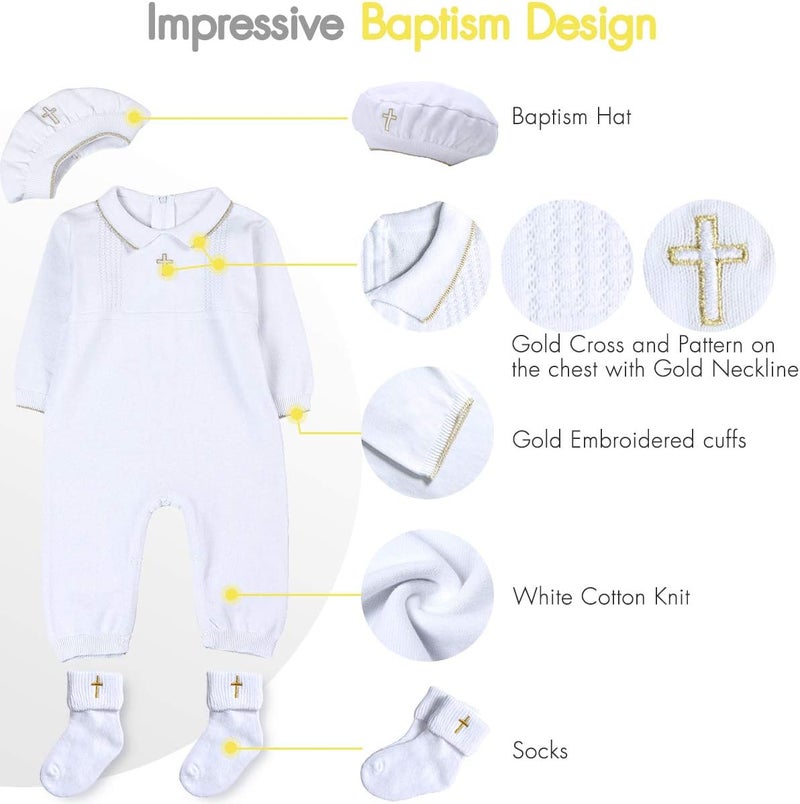 HAPIU Baby Boy Baptism Outfit with Hat Christening Outfit-Cross Detail - Image 4