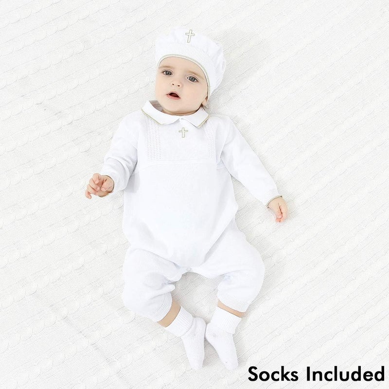HAPIU Baby Boy Baptism Outfit with Hat Christening Outfit-Cross Detail - Image 2