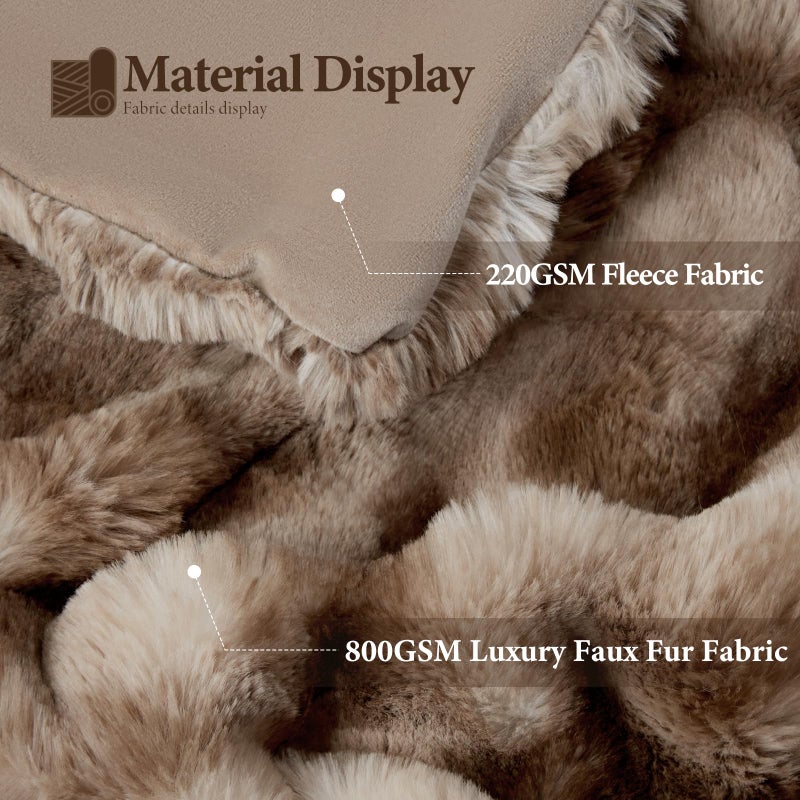 Touchat Luxury 1000GSM Faux Rabbit Fur Throw Blanket, Super Heavy Warm Cozy Brown Blankets for Couch Bed Sofa, Ruched Plush Fuzzy Elegant Soft Reversible Mink Blanket for Living Room Bedroom - Image 2