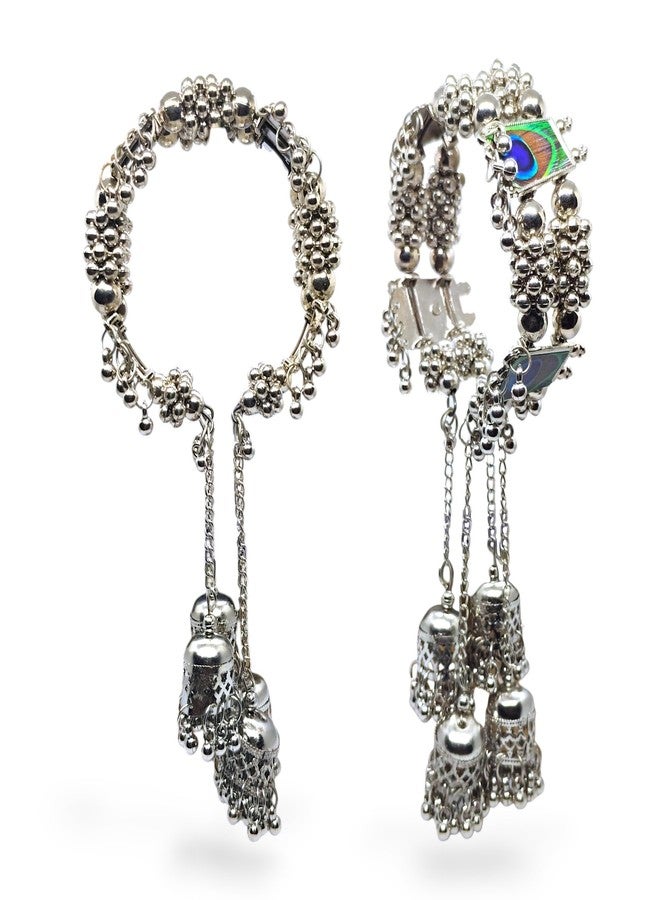 Elleva Jewellery Traditional Oxidized Bracelet Bangles Set for Girls and Women Adjustable | Kundan Velvet Bangles Celebrity Inspired Cuff Bracelet Bangle for Festival Navratri, Karva Chauth, Diwali (Pack Of 1) (Style (5)) - Image 4