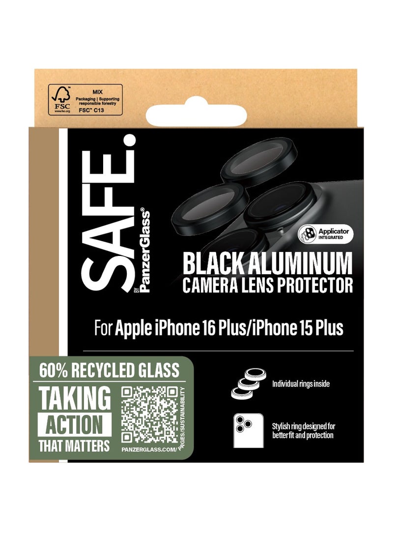PanzerGlass SAFE by PanzerGlass® Rings Camera Lens Protector for iPhone 16 | 16 Plus Black, Slim Profile - with mounting aid for easy installation, No Image Distortion, Ultimate Camera Protection - Image 3