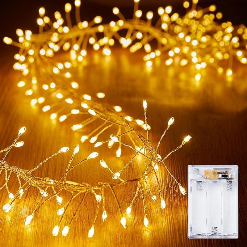 برايتاون 2 Pack 10 Ft Battery Operated Fairy Lights, 120LEDs Firecracker String Lights, Silver Wire Starry Firefly Light for Bedroom Home Weeding DIY Wreath Indoor Outdoor Christmas Decorations, Warm White - Image 1
