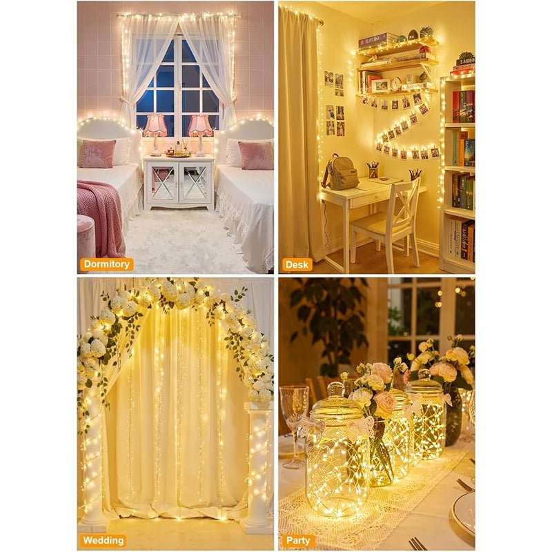 برايتاون 2 Pack 10 Ft Battery Operated Fairy Lights, 120LEDs Firecracker String Lights, Silver Wire Starry Firefly Light for Bedroom Home Weeding DIY Wreath Indoor Outdoor Christmas Decorations, Warm White - Image 3