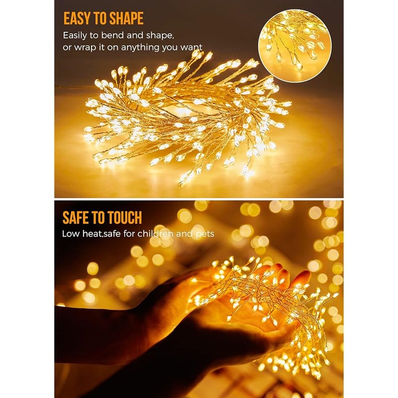 برايتاون 2 Pack 10 Ft Battery Operated Fairy Lights, 120LEDs Firecracker String Lights, Silver Wire Starry Firefly Light for Bedroom Home Weeding DIY Wreath Indoor Outdoor Christmas Decorations, Warm White - Image 2