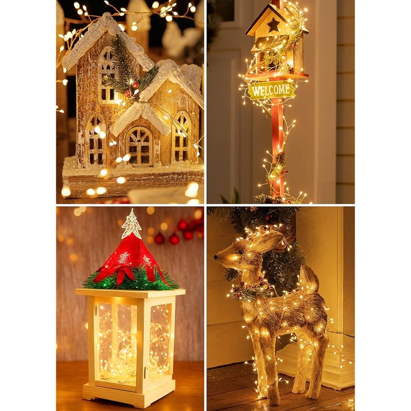 برايتاون 2 Pack 10 Ft Battery Operated Fairy Lights, 120LEDs Firecracker String Lights, Silver Wire Starry Firefly Light for Bedroom Home Weeding DIY Wreath Indoor Outdoor Christmas Decorations, Warm White - Image 5